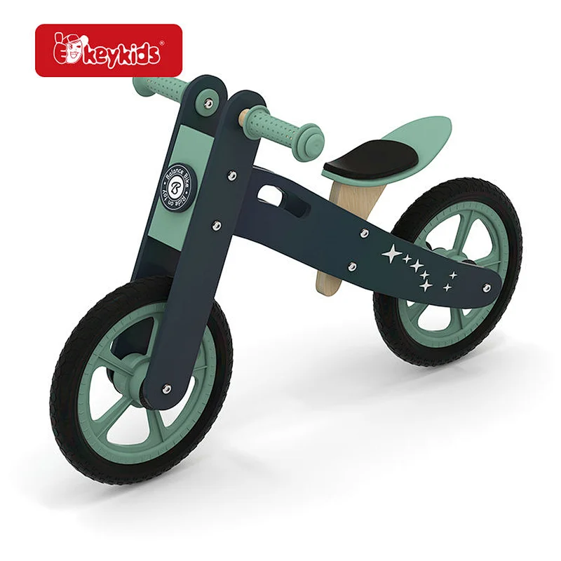 Wooden Balance Bike for Toddlers Featuring Celestial Star Patterns in Navy & Mint Color Scheme W16C364